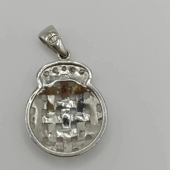 925 Sterling Silver Round Weave Pendant with Rhinestone Accents 1" - Picture 5 of 5